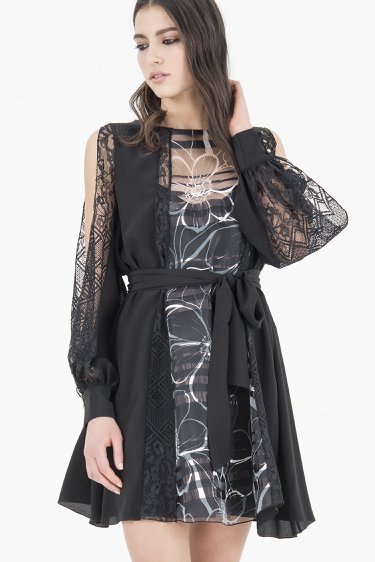 abito in organza crepe de chine e pizzo, 22GA05/C401 | 9900F abito in organza crepe de chine e pizzo, 22GA05/C401 | 9900F